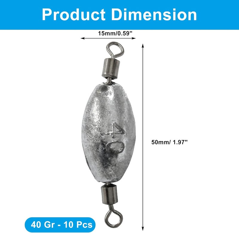 Uenhoy Fishing Weights Inline Trolling Fishing Sinker Tackle with Inner Swivels, Oval Drop Casting Fishing Weight Sinkers - Image 3